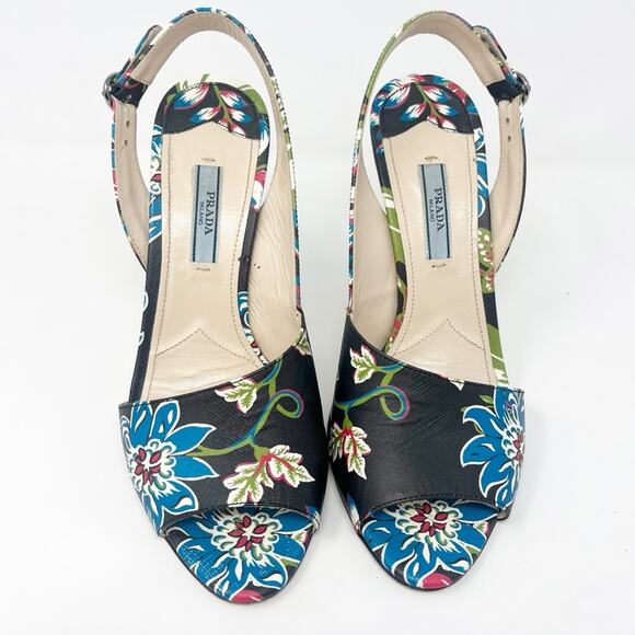 Prada Floral Leather Slingback Shoes - Picture 6 of 13